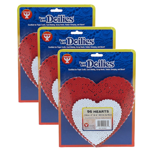 Hygloss Products Doilies, White + Red Hearts, 4in + 6in, PK288 94466 - main